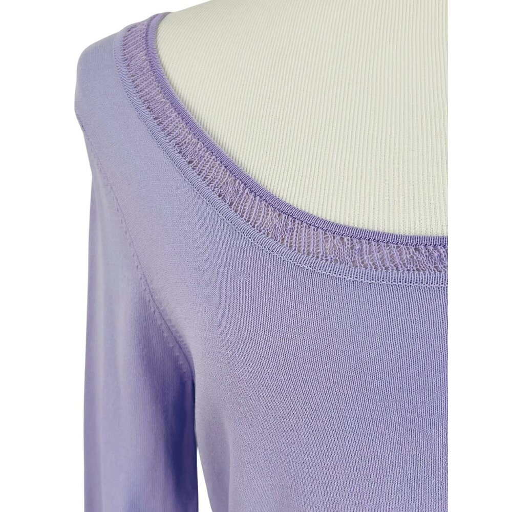Y2K The Limited Lavender Purple Croquette Lace Trim Tie Waist Knit Top Blouse - Picture 3 of 16